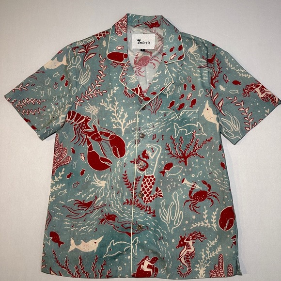 Tombolo Other - Tombolo Hawaiian Shirt Small French Blue Organic Tencel Mardi Gras Cabana Lounge